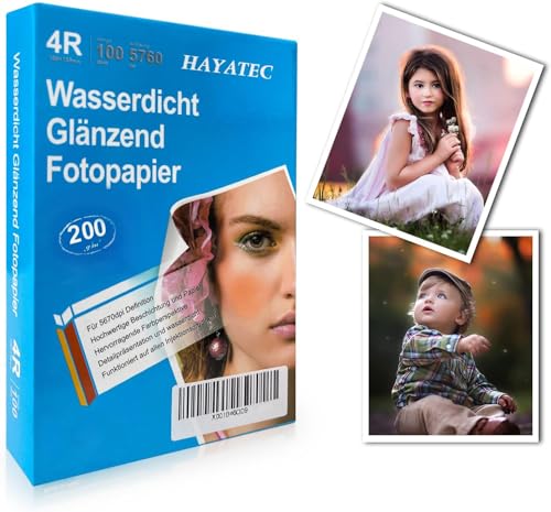 HAYATEC 100 Blatt Fotopapier 10x15 cm hochglänzend Tintenstrahldrucker 200g/m² Photopapier Fotokarten Photokarten Sofort Trocken Wasserfest Hochweiß von HAYATEC