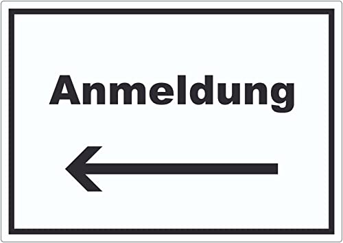 Anmeldung Aufkleber mit Text und Richtungspfeil links Aufnahme waagerecht A2 (420x594mm) von HB-Druck