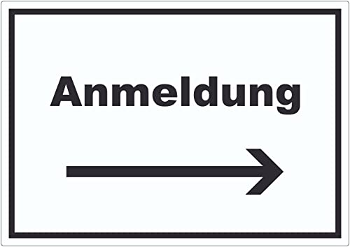 Anmeldung Aufkleber mit Text und Richtungspfeil rechts Aufnahme waagerecht A2 (420x594mm) von HB-Druck