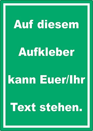 Aufkleber mit Wunschtext hochkant Text weiss Hintergrund grün A8 (52x74mm) von HB-Druck