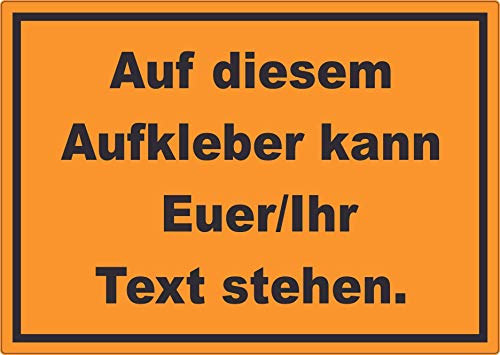 Aufkleber mit Wunschtext waagerecht Text schwarz Hintergrund orange A7 (74x105mm) von HB-Druck