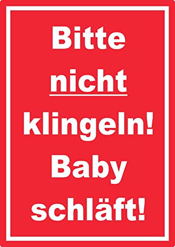 Bitte nicht klingeln Baby schläft Aufkleber mit Text hochkant rot-weiss A5 (148x210mm) von HB-Druck