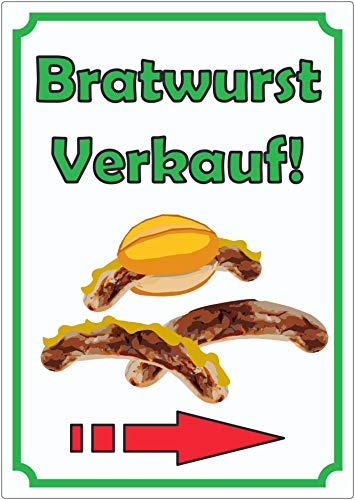 Bratwurst Werbeaufkleber Aufkleber Hochkant mit Pfeil rechts A2 (420x594mm) von HB-Druck