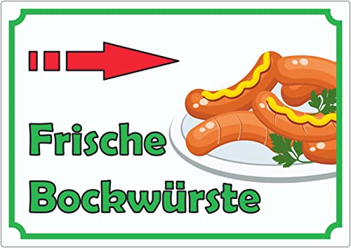 Frische Bockwürste Werbeaufkleber Aufkleber mit Pfeil nach rechts A4 (210x297mm) von HB-Druck