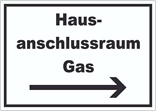 Hausanschlussraum Gas Aufkleber mit Text und Richtungspfeil rechts HAR waagerecht A4 (210x297mm) von HB-Druck