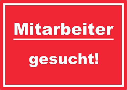 Mitarbeiter gesucht Aufkleber mit Text AushängeAufkleber rot-weiss A2 (420x594mm) von HB-Druck