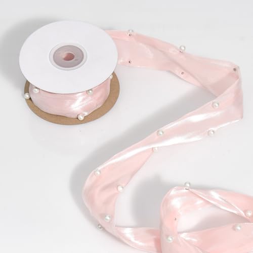 Geschenkband, Satin-Perlenband, doppellagig, Satinband, Dekoband for Hochzeit, Geburtstag, Weihnachten, Basteln, Kuchen, Geschenkverpackungen(Pink) von HBALDTEDC