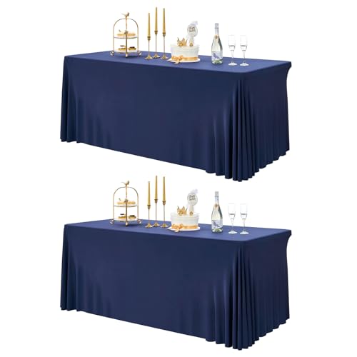 HBBMAGIC 2 Stücke Navy Blau Spandex Rechteckig Tischdecke für 1.8m Rechteck Tische Dehnbare 3-Wege Navy Blau Tischdecke für Vendor Display Birhtday Party Hochzeitsempfang von HBBMAGIC