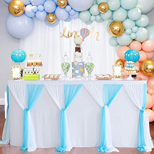 HBBMAGIC DIY Tüll Tischrock Weiß+Blau, 183cm×76cm Party Dekoration Tüll Tischröcke für Hochzeit Geburtstag Taufe Babyparty Bankett von HBBMAGIC