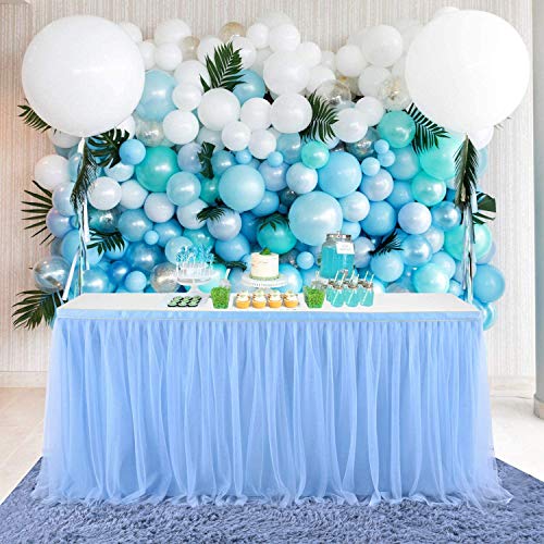 HBBMAGIC Tüll Tischrock Blau,Tütü Tischröcke Blau 275 * 76CM, Candy Tisch Tischdecke Tüll für Geburtstag Mädchen Dekoration, Baby Party,Candy Party,Candy Bar,Hochzeit, Ohne Led von HBBMAGIC