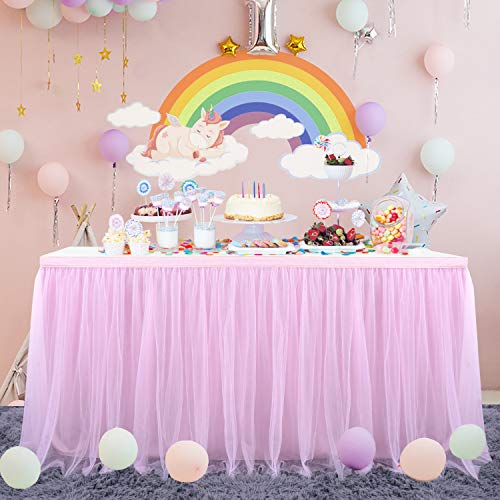 HBBMAGIC Tüll Tischrock Rosa, Tütü Tischröcke 275 * 76CM, Candy Tisch Tischdecke Tüll für Geburtstag Mädchen Dekoration, Baby Party,Candy Party,Candy Bar,Hochzeit, Ohne LED von HBBMAGIC