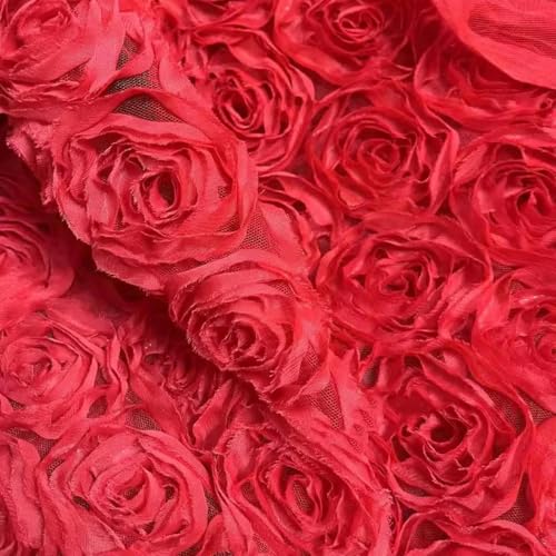 100 * 130 cm 3D Rosen Blumen Stoff Spitze Handwerk Kleid Hochzeit Party Teppich Hintergrund Dekoration Patchwork Nähen -rot-1 Meter von HBKUHIUT