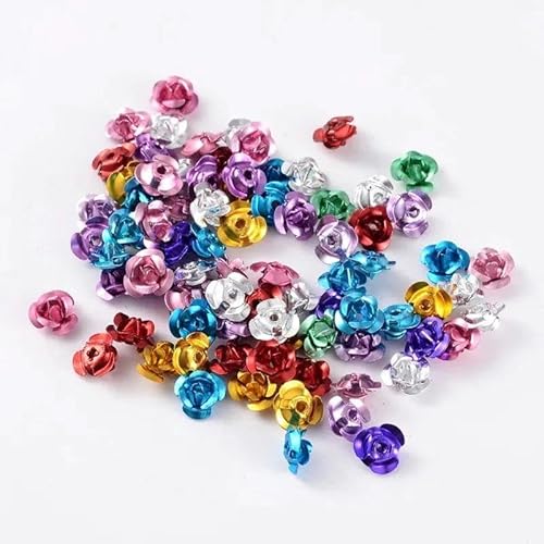 100 Stück Aluminium-Rosenblüten, winzige Metallperlen, gemischte Farben, 14 x 8 bis 1,4 cm, Loch: 1 mm – 9 x 5 mm, 100 Stück von HBKUHIUT