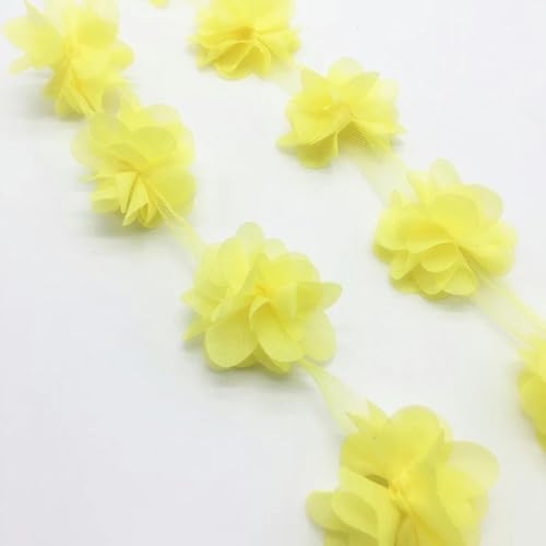 112 Stück Blumen-Chiffon-Blumencluster für Hochzeitskleid, Brautstoff, Spitzenbesatz, Stoff zum Selbernähen, gelb von HBKUHIUT