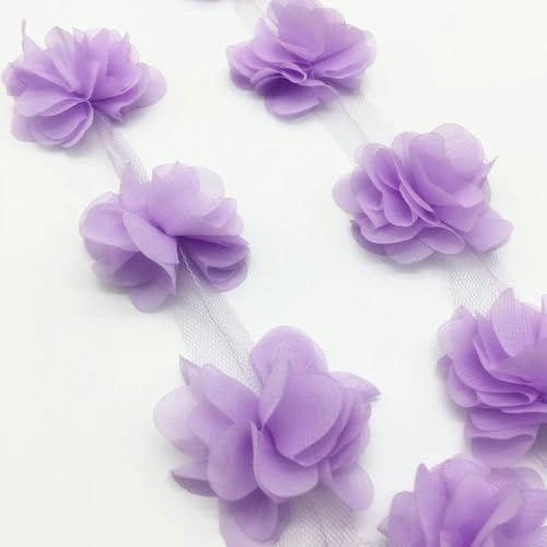 12 Stück Blumen-Chiffon-Blumencluster für Hochzeitskleid, Brautstoff, Spitzenbesatz, Stoff zum Selbernähen, Hellviolett von HBKUHIUT