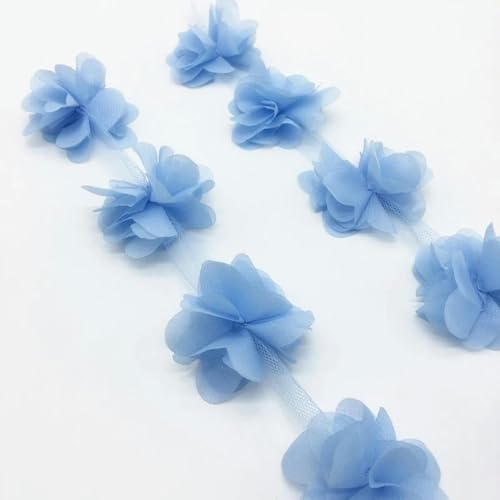 12 Stück Blumen-Chiffon-Blumencluster für Hochzeitskleid, Brautstoff, Spitzenbesatz, Stoff zum Selbernähen, Seeblau von HBKUHIUT