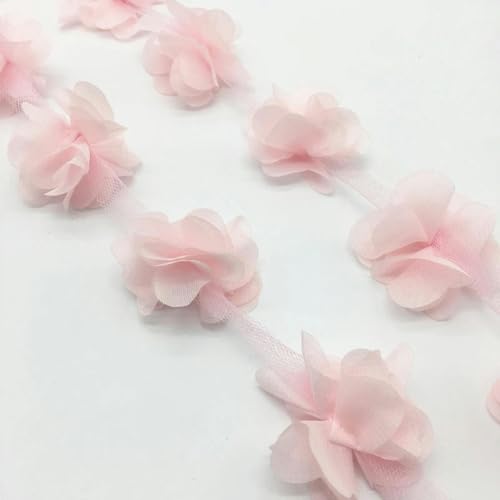 12 Stück Blumen-Chiffon-Blumencluster für Hochzeitskleid, Brautstoff, Spitzenbesatz, Stoff zum Selbernähen, Stoff-pink2 von HBKUHIUT