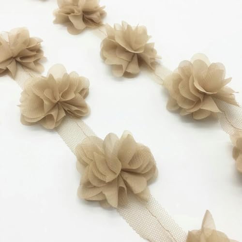 12 Stück Blumen-Chiffon-Blumencluster für Hochzeitskleid, Brautstoff, Spitzenbesatz, Stoff zum Selbernähen, braun von HBKUHIUT