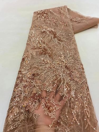 Rosa Französischer Tüllnetz-Pailletten-Spitzenstoff Afrikanischer Spitzenstoff 5 Yards für Hochzeitspartykleid-7DX035-5yard von HBKUHIUT