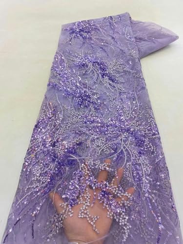 Rosa Tüllnetz Pailletten Spitzenstoff Afrikanischer Spitzenstoff 5 Yards für Hochzeitspartykleid-1DX035-5yard von HBKUHIUT