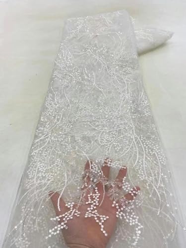 Rosa Tüllnetz Pailletten Spitzenstoff Afrikanischer Spitzenstoff 5 Yards für Hochzeitspartykleid-6DX035-5yard von HBKUHIUT