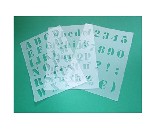 3 teiliges Schablonen Set Nr.5 | Alphabet Druckbuchstaben groß 2cm, passende kleine Buchstaben und Zahlen | für Scrapbooking DIY | Stencil | Malerschablone von HBM-Schablonenshop