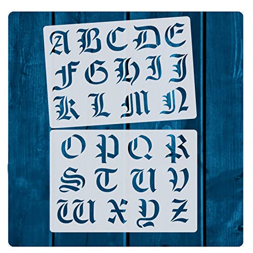 Buchstabenschablone „Alte Schrift“ | Buchstabenhöhe 5cm | Alphabet A-Z | Stencil | Wandschablone von HBM-SCHABLONENSHOP