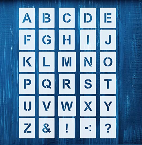 Schablonen Buchstaben groß 8cm, 1 Satz Alphabet A-Z - 26 + 4 Sonderzeichen. | Set Nr. 035 von HBM-Schablonenshop