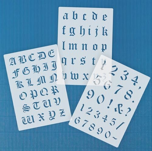 Schablonen Set 003 alte gotische Schrift, Buchstaben groß, klein und Zahlen von HBM-Schablonenshop