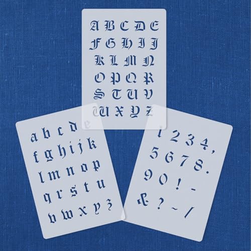 Schablonen Set 301, alte gotische Schrift, Buchstaben groß, klein und Zahlen von HBM-Schablonenshop