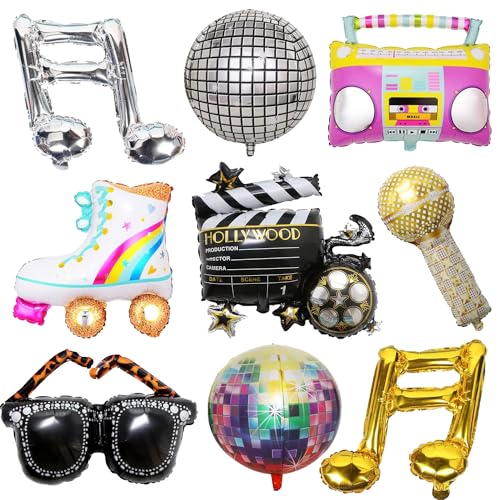 Folienballon Disco, 9 Stück Disco Party Deko Ballons, Disco Ballons, Folienballon Radio, Disco Helium Luftballons, Disco Party Luftballons, für 70er 80er 90er Jahre, Rock'n'Roll Themenparty Deko von HBSFBH