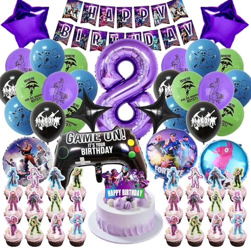 Geburtstagsdeko Kuchendeko Set, Videospiel Party Dekoration Kindergeburtstag, 3D Luftballons Gamer Themen Deko Geburtstag (8) von HBSFBH