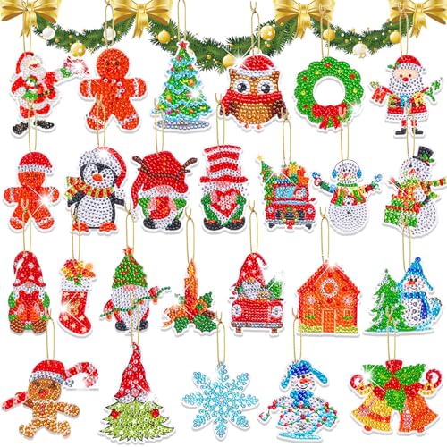 HBSFBH Diamond Painting Kinder Weihnachten Anhänger, 25 Stück Weihnachten Diamant Malerei Schlüsselbund, Weihnachten Diamant Malerei DIY Set, Strass Malerei Stickerei Kunst Ornamente von HBSFBH