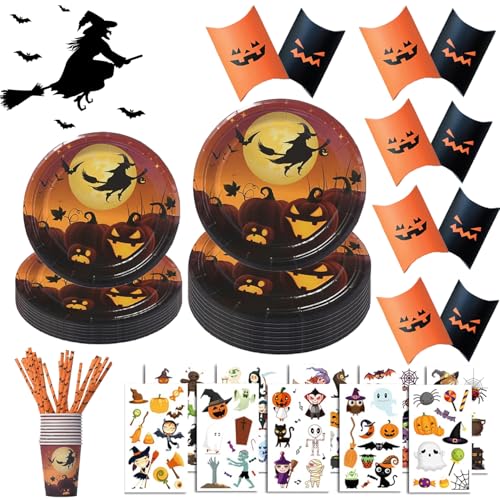 HBSFBH Halloween Partygeschirr Set, Halloween Geschirr Set, Halloween Geschirr 75-Teiliges Set, Halloween Deko Geschirr Set, Halloween Partygeschirr Dekoration, Halloween Party Zubehör Set von HBSFBH