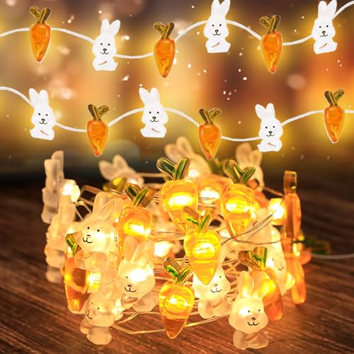 HBSFBH Hase Karotte Lichterkette, 2M 20 LED Micro Oster Lichterkette, Karotte Lichterkette Osterdekoration, LED Ostern Hase String Lights, Hase Karotte Micro Lichterkette, für Innen Außen Oster Deko von HBSFBH