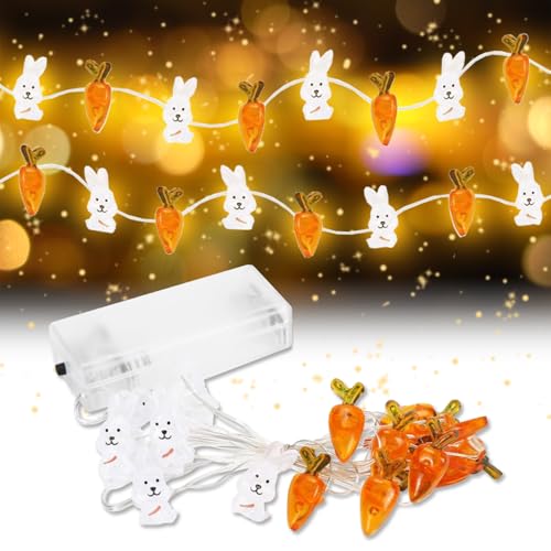 HBSFBH Hase Karotte Lichterkette, 2M 20 LED Micro Oster Lichterkette, Karotte Lichterkette Osterdekoration, LED Ostern Hase String Lights, Hase Karotte Micro Lichterkette, für Innen Außen Oster Deko von HBSFBH