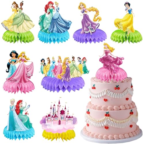 Prinzessin Party Honeycomb Dekorationen, 9 Stück Bienenwabe Mittelstücke, Cartoon Themen Honeycomb Dekorationen, Prinzessin Honeycomb Deko, Waben mittelstücke, Kindergeburtstage Party Tischdeko von HBSFBH