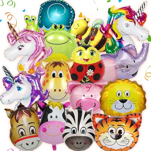Tier Folienballons, 15 Stück Luftballons Tiere, Tierkopf Ballons, Folienballon, Dschungel Tierballons, Waldtiere Ballon, Perfekt für Kinder Geburtstag Party Dekoration von HBSFBH