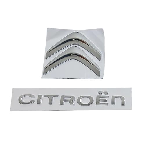 Auto Emblem für Citroen C3 2009-2013, Emblem Buchstaben Schriftzug Abzeichen mit Logo ABS Badge Aufkleber für Auto Vorne Hinten Styling Tuning Sticker Zubehör,Silver-A+B von HBUNKT