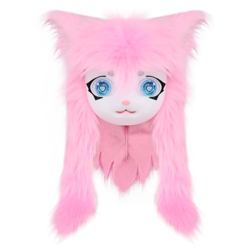 HBWL01 Tierkopf Katze Fursuit Schnittmaske Halloween Maskerade Cosplay Kostüm Requisiten (Rosa) von HBWL01