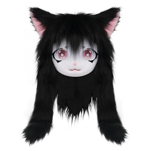 HBWL01 Tierkopf Katze Fursuit Schnittmaske Halloween Maskerade Cosplay Kostüm Requisiten (weiß) von HBWL01