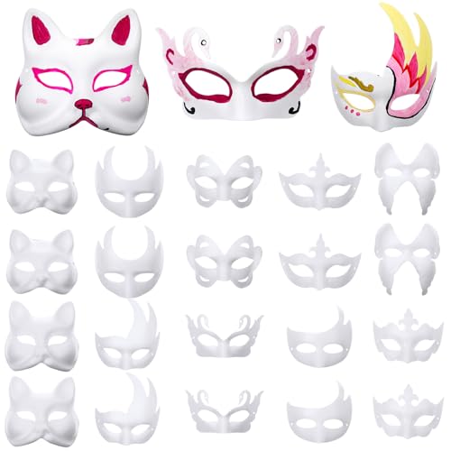 HBWL01 Weiße Papiermasken, Masken, zum Selbermachen, unlackiert, Katzenmaske, blanko, Maske für Halloween, Kostüm, Cosplay, Party, 50 Stück (50 Stück) von HBWL01