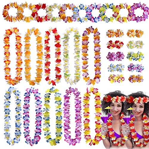 HBell Hawaiianische Leis-Party-Dekorationen, hawaiianische Girlanden, Blumen-Armbänder, Stirnbänder, Halsketten, für tropische Luau-Party, Sommer, Strand, Partyzubehör, 40 Stück von HBell