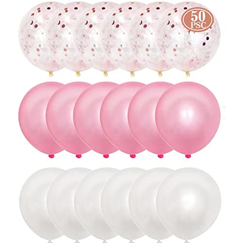 HBell Set di 50 Palloncini Bianchi Pink, with Coriandoli Pink, Palloncini Bianchi, 30.5 cm, Palloncini in Lattice per Festa di Compleanno, Matrimoni, Baby Shower, Festa (Pink) von HBell