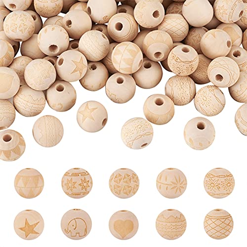 120 Stück natürliche, ovale, runde Holzperlen, großes Loch, unlackierte Holzperlen, Abstandshalter, lose Perlen für Makramee-Handwerk, DIY-Schmuckherstellung, Heimdekoration, Loch: 9 ~ 10 mm [rund, 10 von HCAXKFMMXU