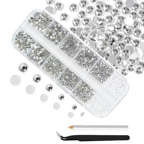 2680 Stück AB-Nagel-Strasssteine, 120 Stück große, bunte AB-Nagelanhänger, Diamant-Edelsteine mit 2560 Stück AB-Perlen mit flacher Rückseite, klares Acrylglas, Schmuck für Nägel, Gesichter, Augen, von HCAXKFMMXU