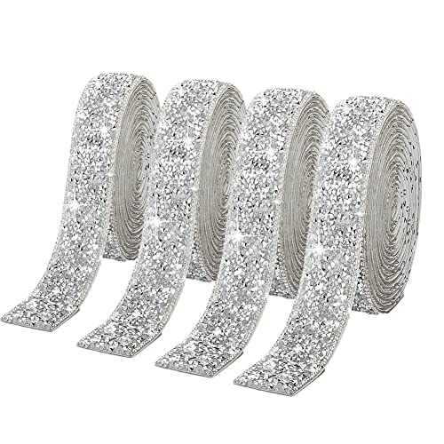 4 Rollen Harz-Strass-Bänder, selbstklebend, Kristallband, Glitzer-Harz-Diamantgürtel, glitzerndes Diamantband, Glitzer-Aufkleber, Kristallrolle für Bastelarbeiten, Schwarz AB, 15 mm von HCAXKFMMXU