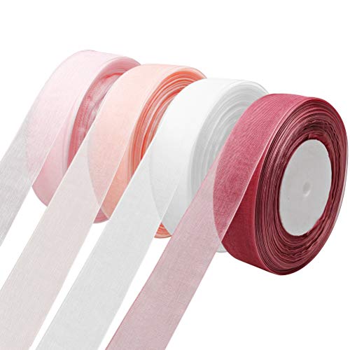 4 Rollen Organza, 25 mm x 45 m pro Rolle, Geschenkpapier-Rolle für Bastelarbeiten, Geschenkverpackungen, Blumenstrauß, Schleifen, Hochzeits-Party-Dekorationen (4 Farben) von HCAXKFMMXU