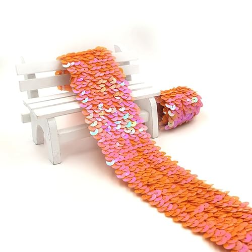 48mm x 10m Paillettenband Glänzend Dekoband Glitzer Trim aus Dekoband Stretch Paillettenbesatz für DIY Nähen Kostüme Handwerk Kleid Dekoration und Stirnband, Orange von HCAXKFMMXU