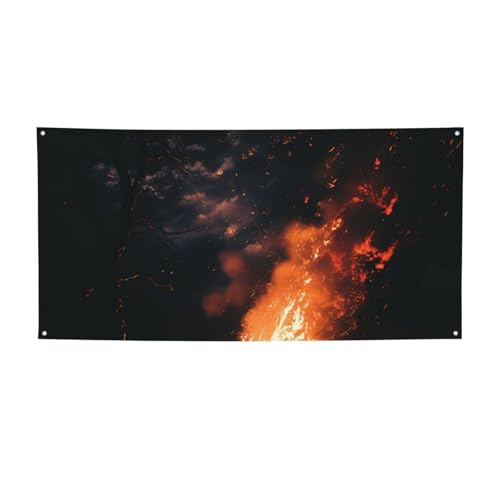 Große Banner und Schilder, Feuer in der Nacht, personalisierbar, Party-Banner, Wandbehang, Hintergrund mit Seil zum Aufhängen, für Innenwand, Außenbereich, Büro, klein von HCBPWVQA